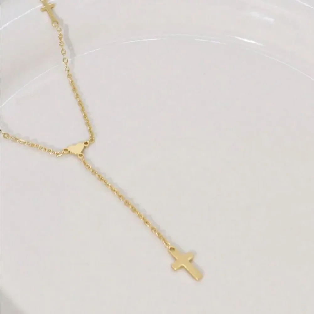 Delicate Cross & Heart Y-Necklace N1313 - Picture 3 of 6